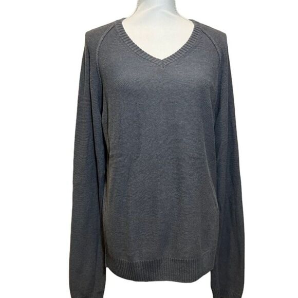 7 For All Mankind Cotton V-Neck Sweater Slub Washed out Gray Women's Size XL - Picture 1 of 12